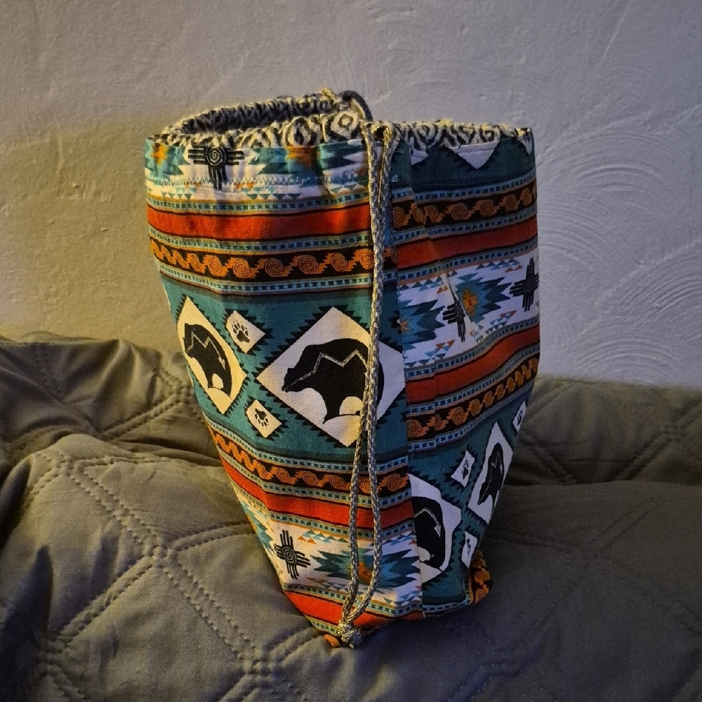 Tribal Patterned Drawstring Bag, Lined, With 4 In… - image 2